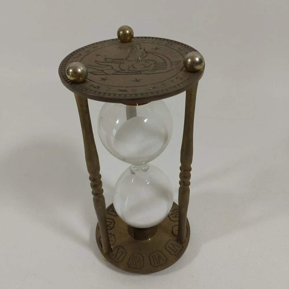 Vintage BRASS Hourglass Roman‎ Numerals Zodiac Clock Andrea by Sadek